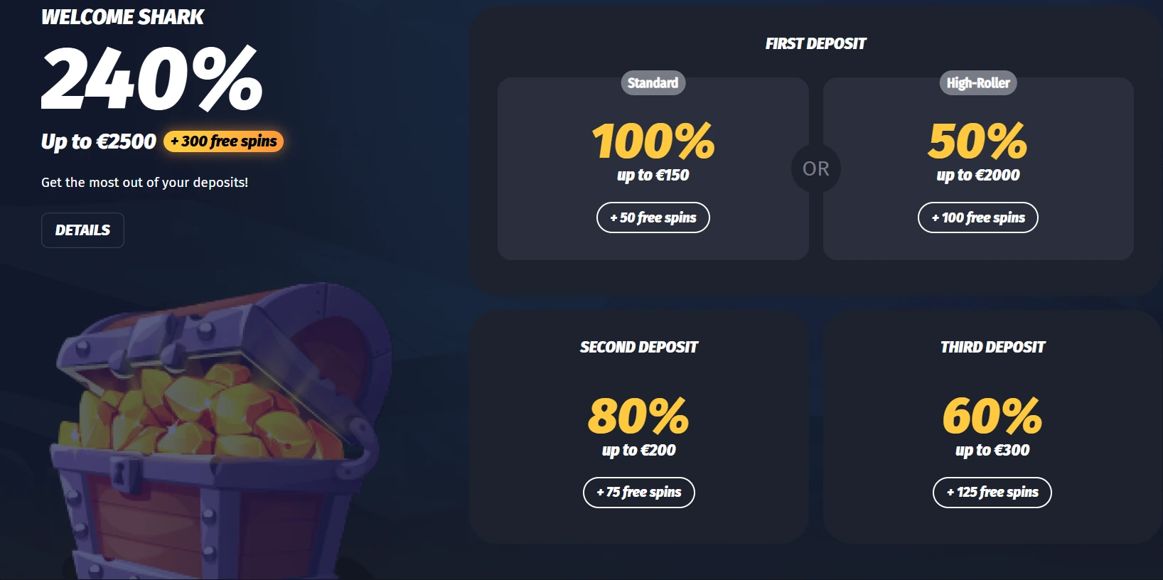 Casper Spins current promotions and welcome-offer screen