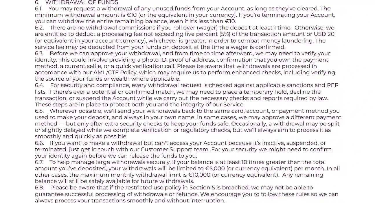 Casper Spins withdrawal cashier screen with current account options