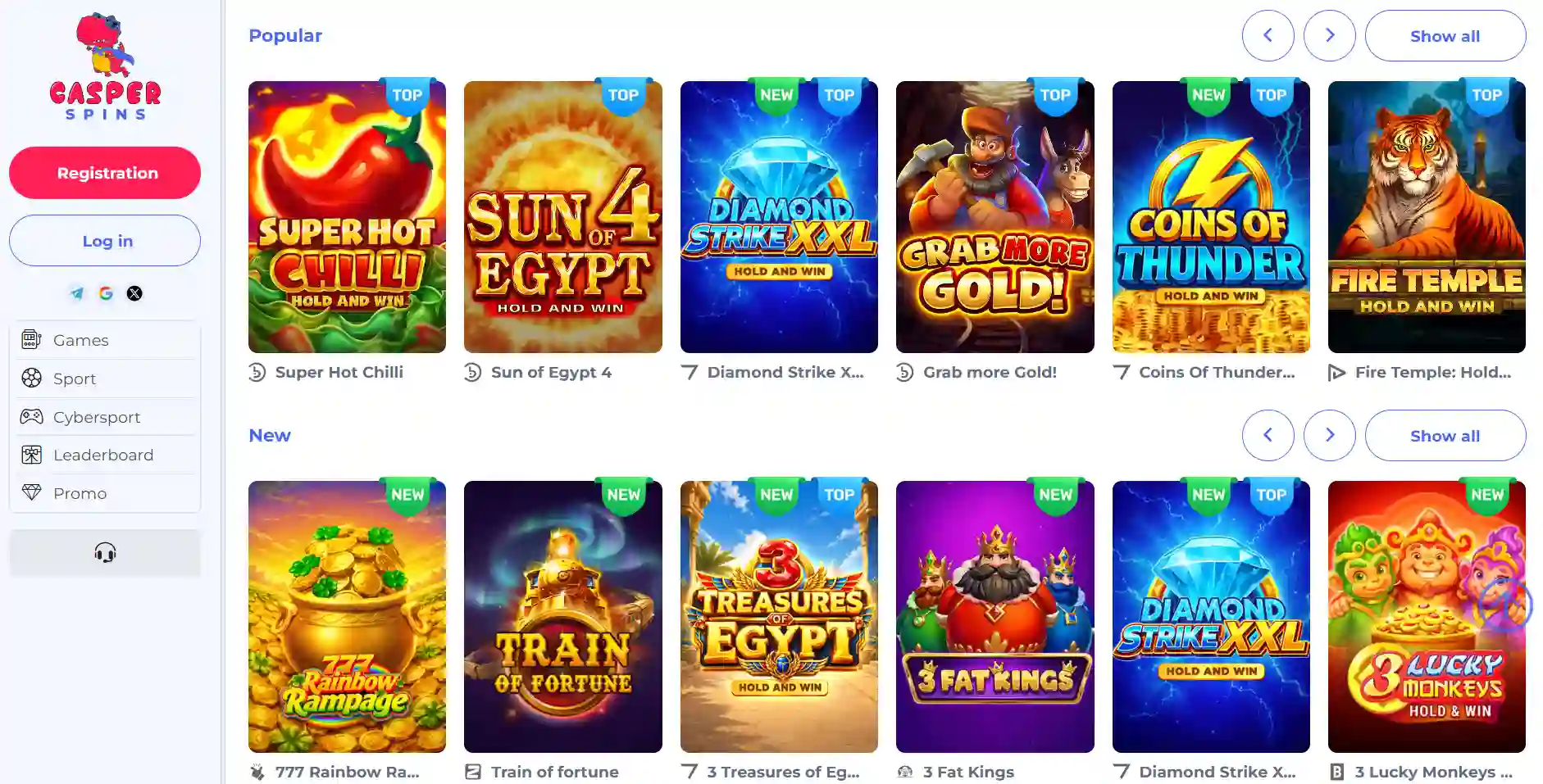 Casper Spins casino interface and navigation